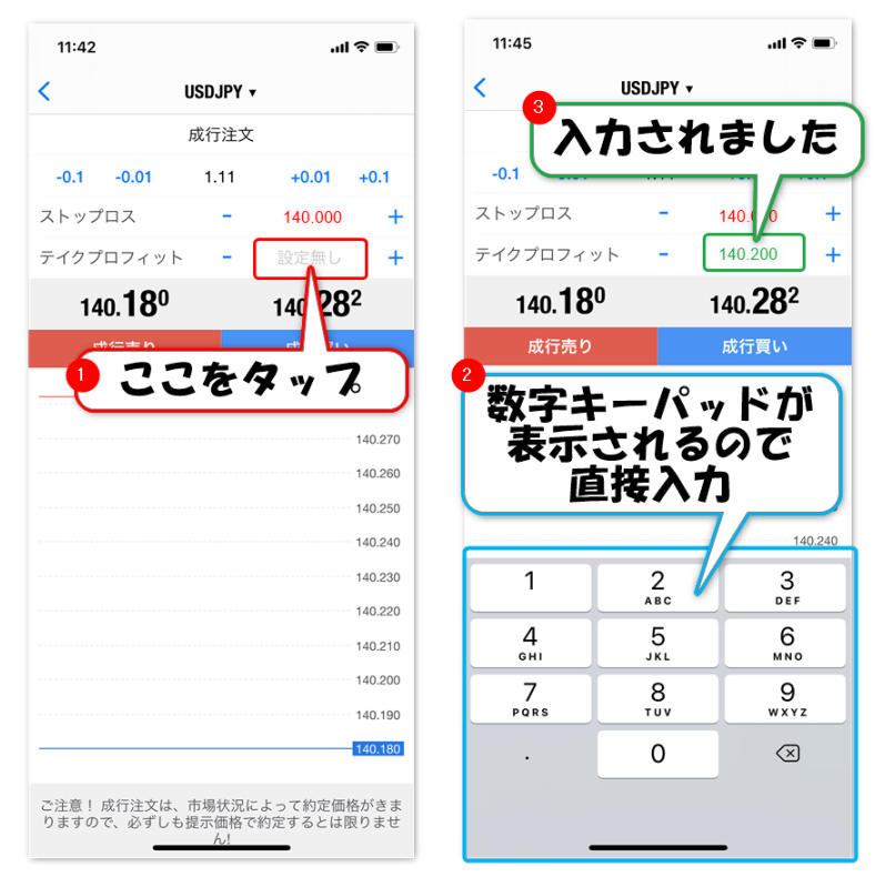 テイクプロフィットの注文方法
