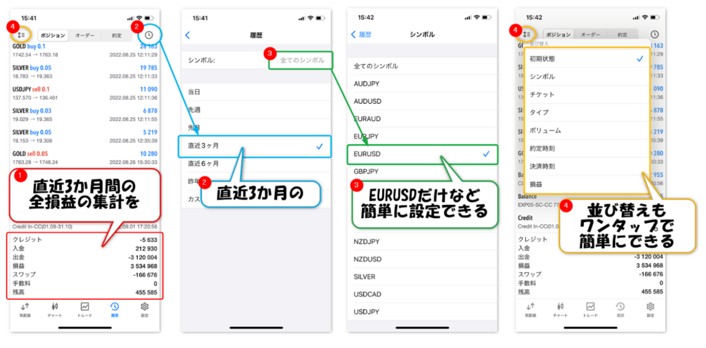 MT5だけの履歴操作方法