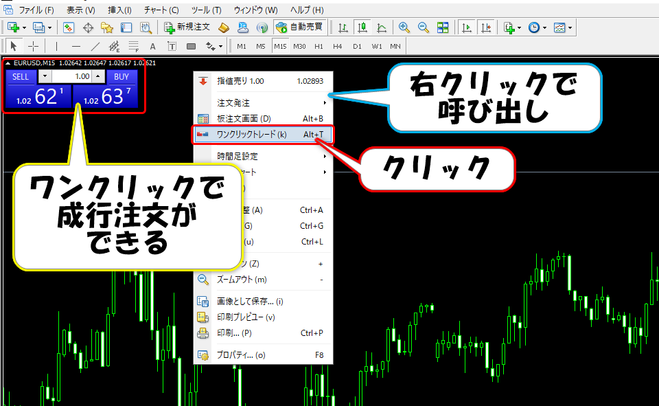 ワンクリックトレードの呼び出し